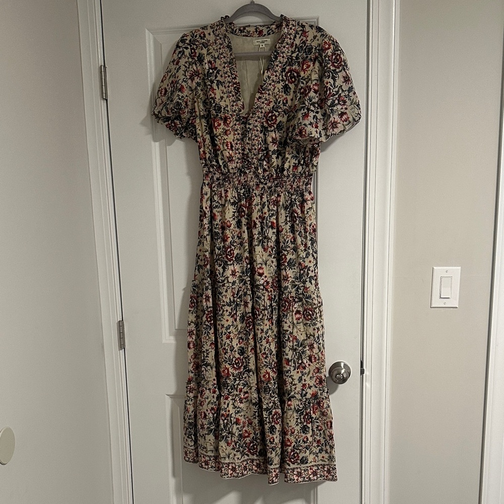 Max Studio Floral Midi Dress - Red and Cream